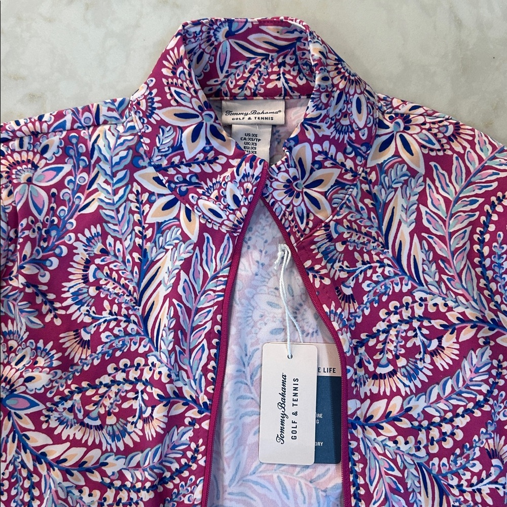 NWT Tommy Bahama Golf & Tennis Full Zip Pink Floral Jacket - Picture 9 of 11